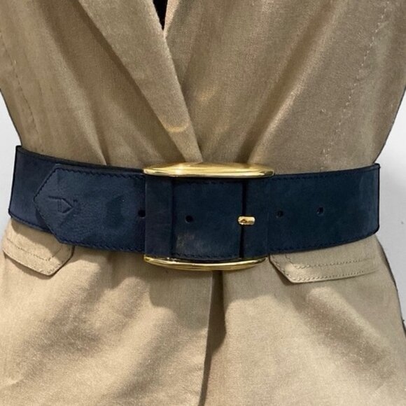 Karl Lagerfeld Suede belt Blue and Gold Statement Belt - Picture 1 of 14
